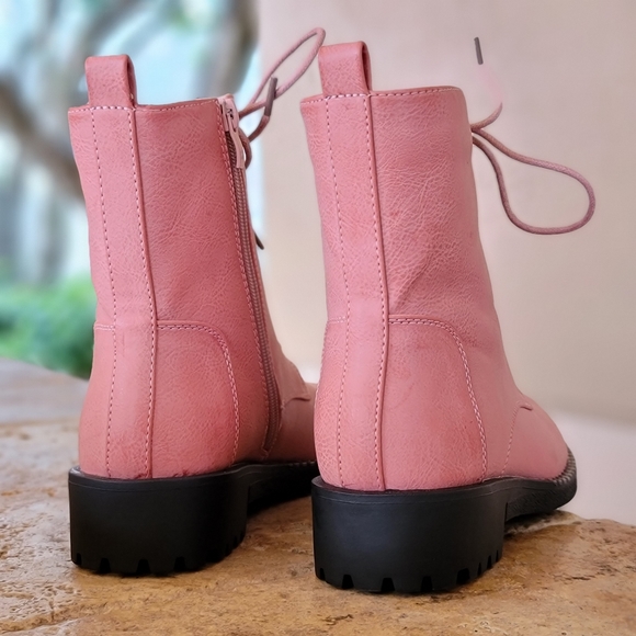 Women's Mauve Lace Up Ankle Mid-Calf Combat Boots - Picture 4 of 6